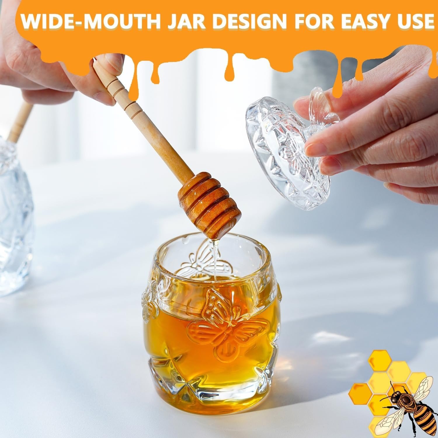 Clear Glass Honey Jar with Dipper and Lid - Image 4