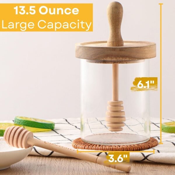 Glass Honey Jar with Wooden Dipper, 13.5 oz - Image 2