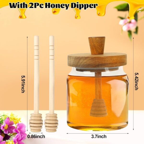 Glass Honey Jar with Dipper and Wooden Lid - Image 3