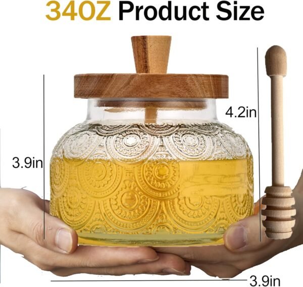 Kitchen Airtight Glass Honey Jar with Wooden Dipper - Image 3