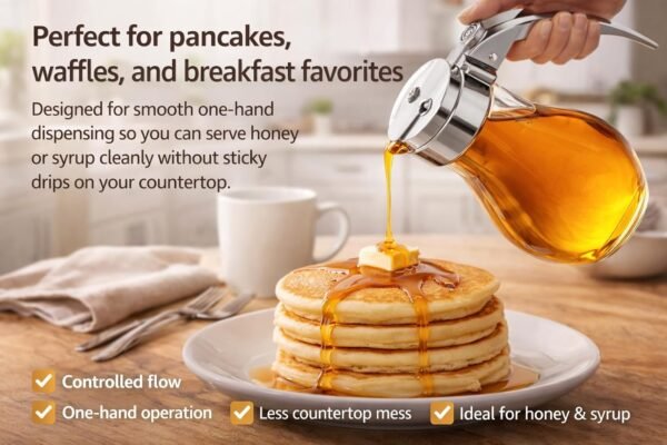 Glass Honey & Syrup Dispenser, 14 oz with Metal Cover - Image 4