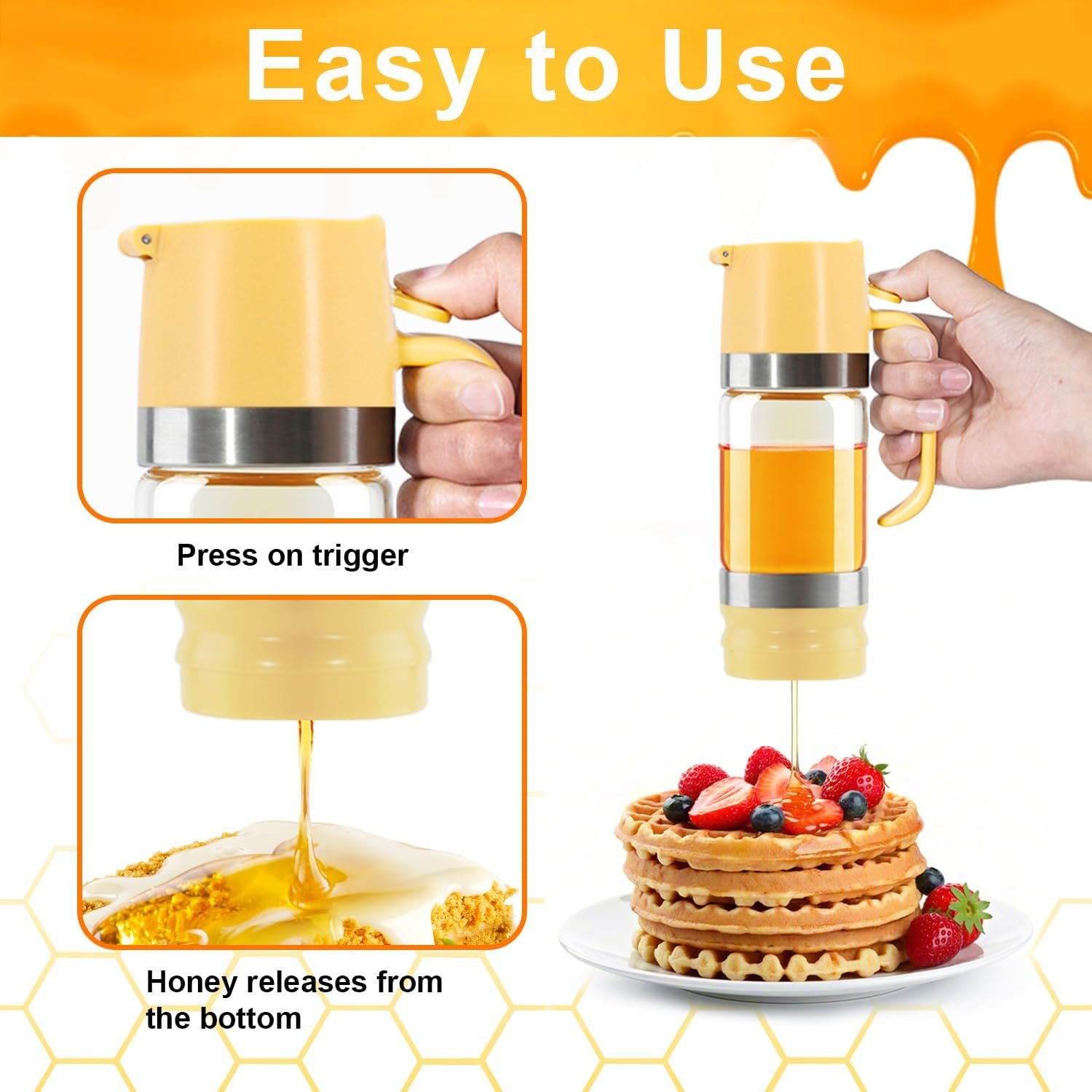 Clear Glass No-Drip Honey Dispenser with Handle - Image 2