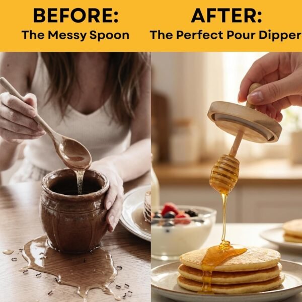 Glass Honey Jar with Wooden Dipper, 13.5 oz - Image 3
