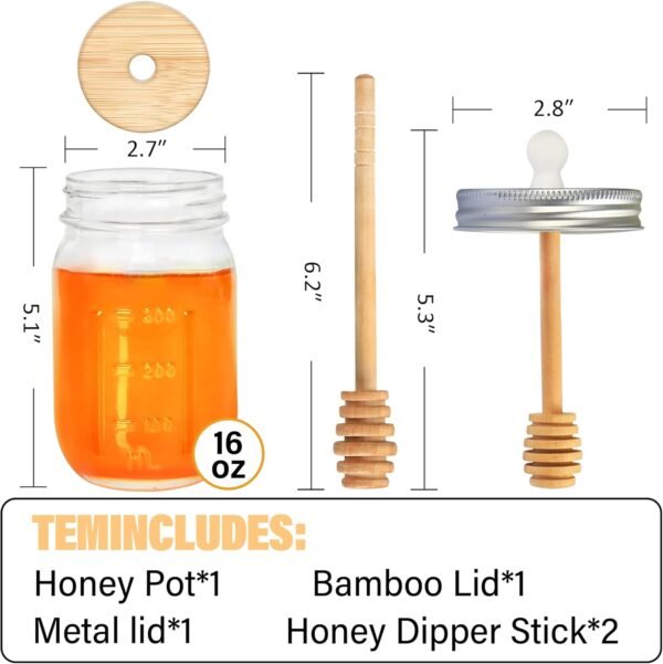 Glass Honey Jar with Dipper Stick and Lid - Image 3