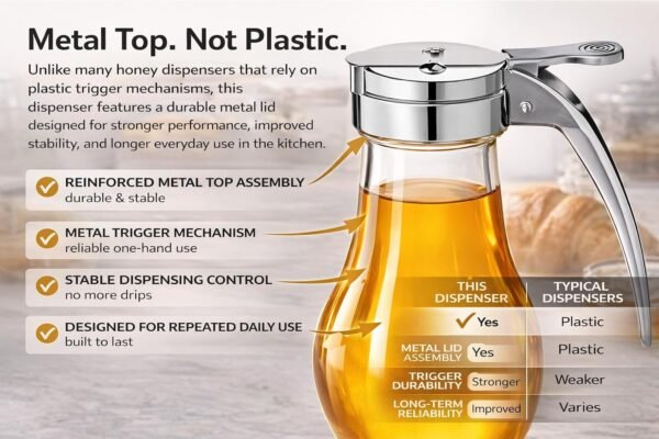 Glass Honey & Syrup Dispenser, 14 oz with Metal Cover - Image 3