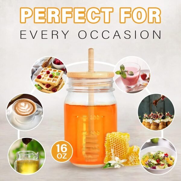 Glass Honey Jar with Dipper Stick and Lid - Image 4