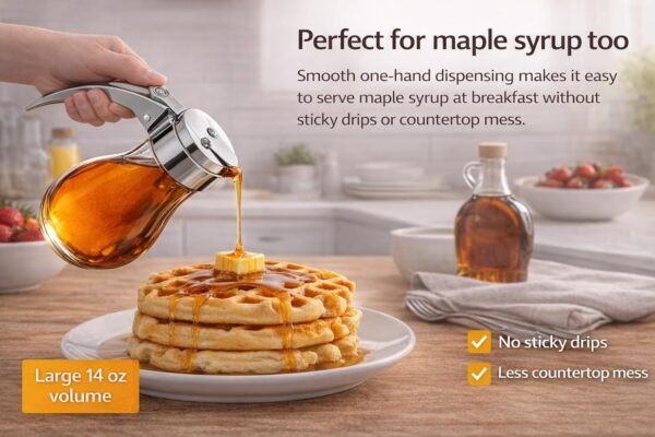 Glass Honey & Syrup Dispenser, 14 oz with Metal Cover - Image 2