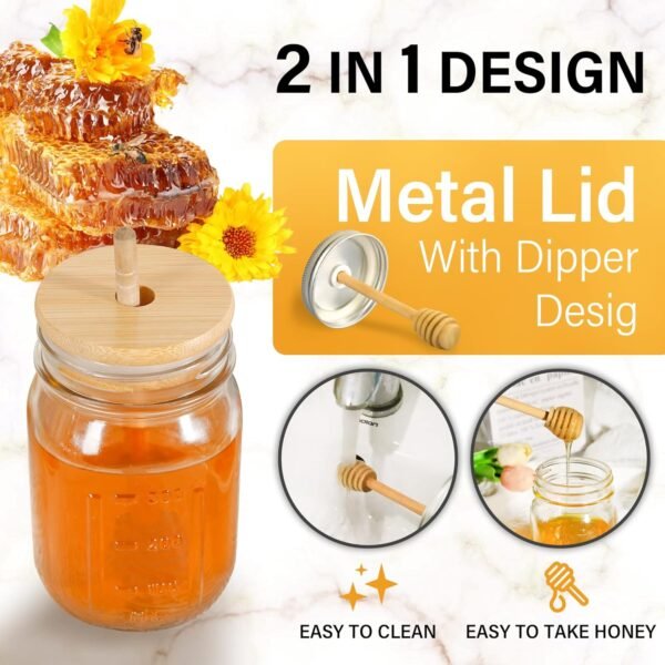 Glass Honey Jar with Dipper Stick and Lid - Image 5