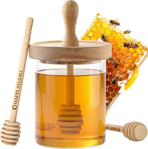 Glass Honey Jar with Wooden Dipper, 13.5 oz - Image 6