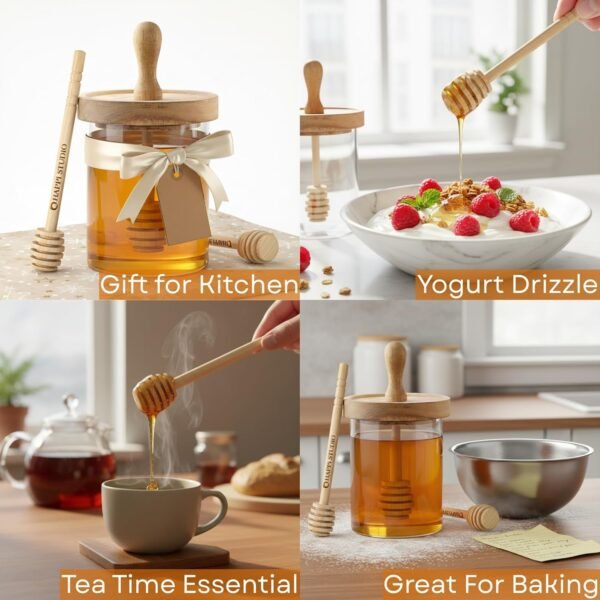 Glass Honey Jar with Wooden Dipper, 13.5 oz - Image 7