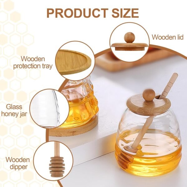Glass Beehive Honey Pot with Bamboo Lid and Wooden Dipper - Image 4