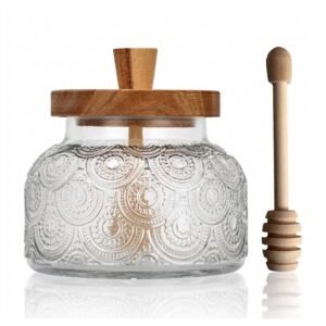 kitchen-airtight-glass-honey-jar-with-wooden-dipper